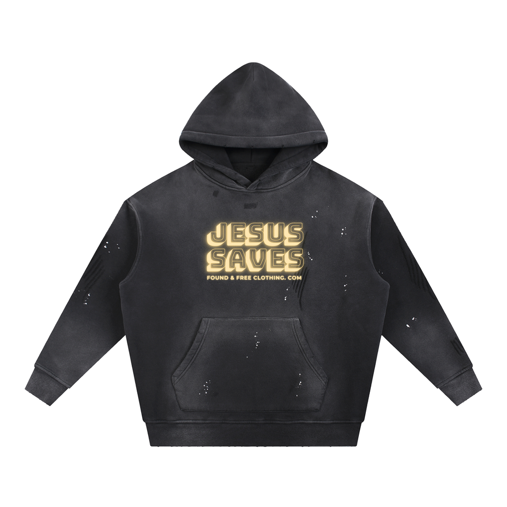 JESUS SAVES - Vintage Frayed Fleece Hoodie